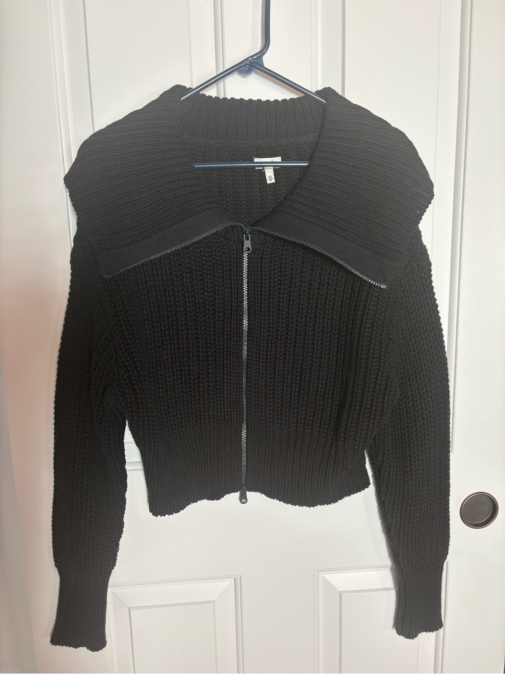 Aerie Black Cable Knit Chunky Zip-Front Women's Sweater